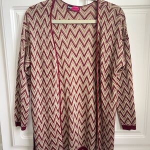 Say What? Chevron Cardigan - Burgundy and Cream